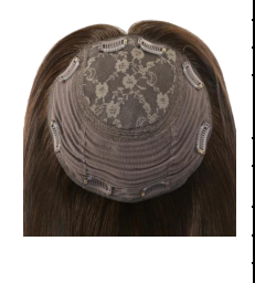 Dark brown hair topper with gray lace-style top