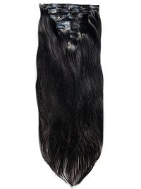 Black straight clip-in hair extensions weft with comb clips at top