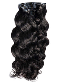 Black wavy clip-in hair extensions weft with comb clips at top