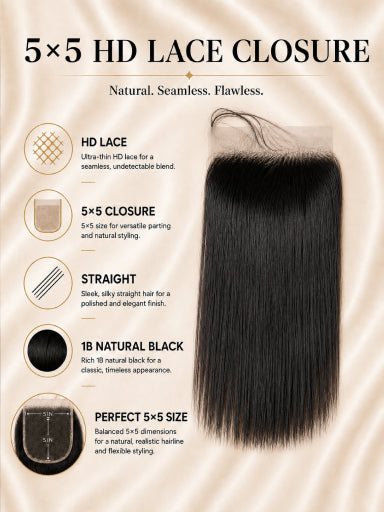 5×5 HD Lace Closure 1B Natural Black