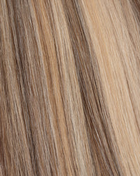K-Tips vanilla swirl hair strands close-up, light blonde and darker brown streaks