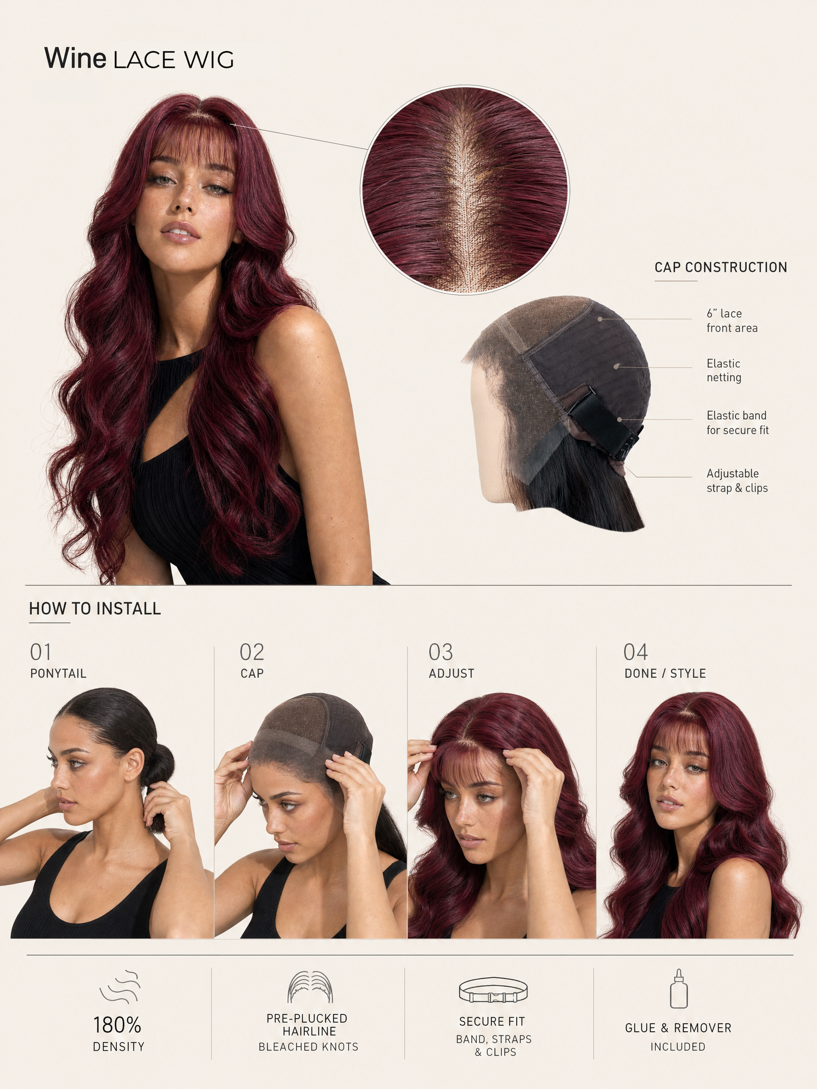 Wine Lace Wig