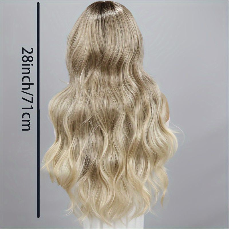 28-inch long golden blonde curly synthetic wig with voluminous waves