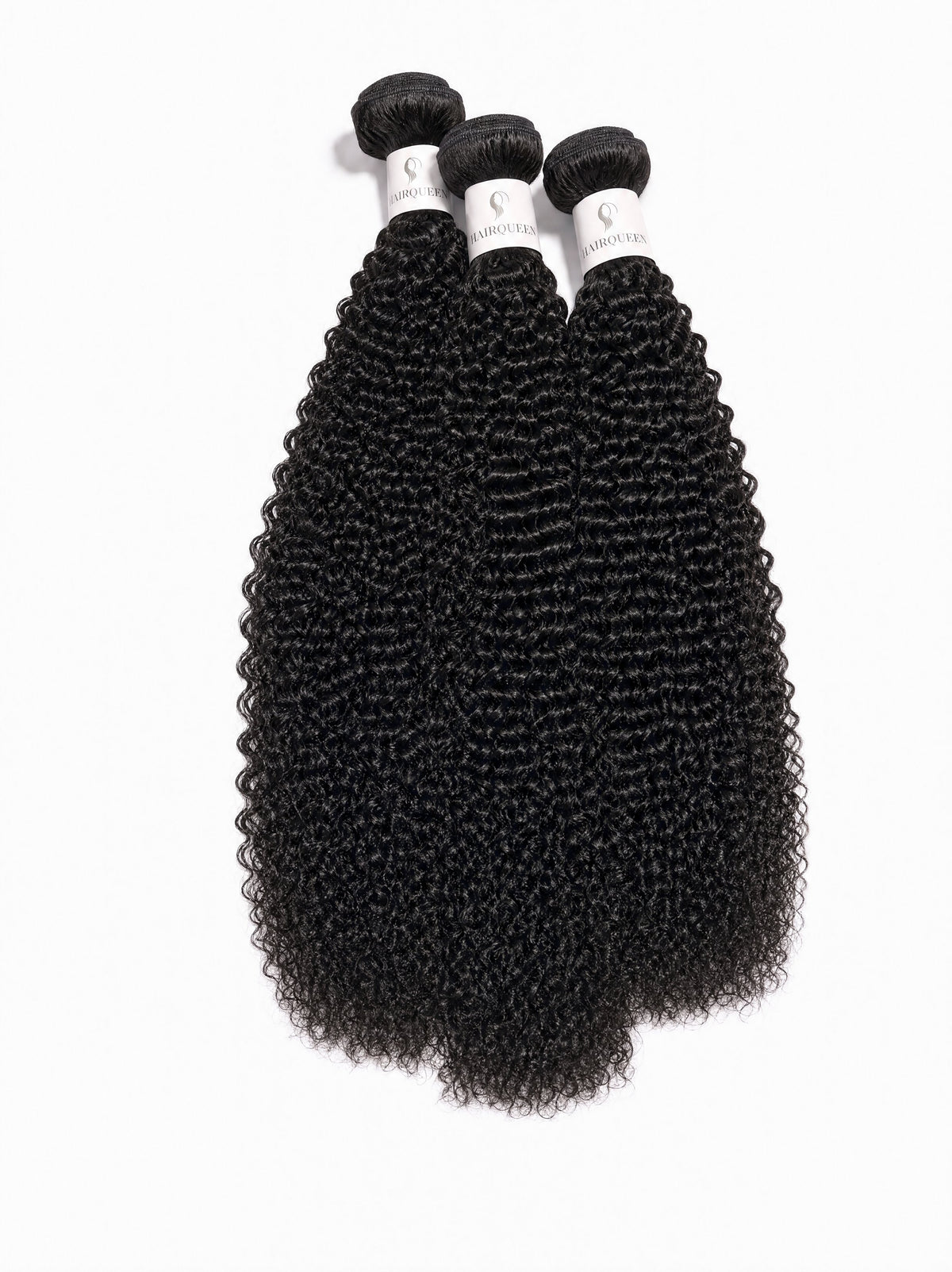 Black human hair bundle with dense tight curls in a single full bundle