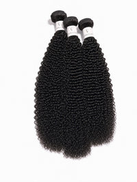 Black human hair bundle with dense tight curls in a single full bundle