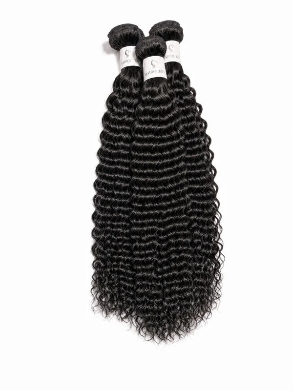 Black tight curly hair bundle pack, three bundles with dense coil texture.