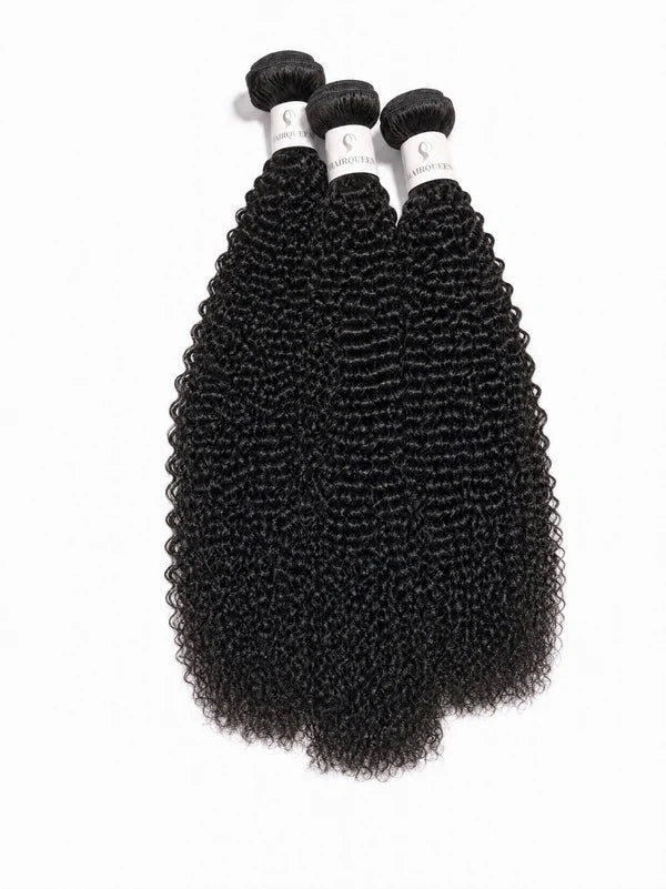 Black kinky curly hair bundle pack, three bundles with small tight curls.