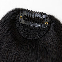 Clip-in hair bangs, black straight fringe with black mesh base and comb clips