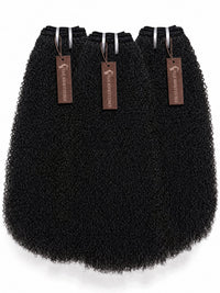 Black kinky curly hair bundle with dense, textured loops
