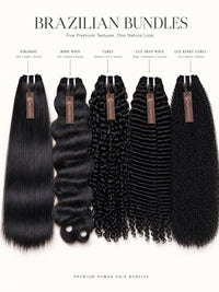 Brazilian hair bundles set with straight, body wave, curly, deep wave, kinky curly styles