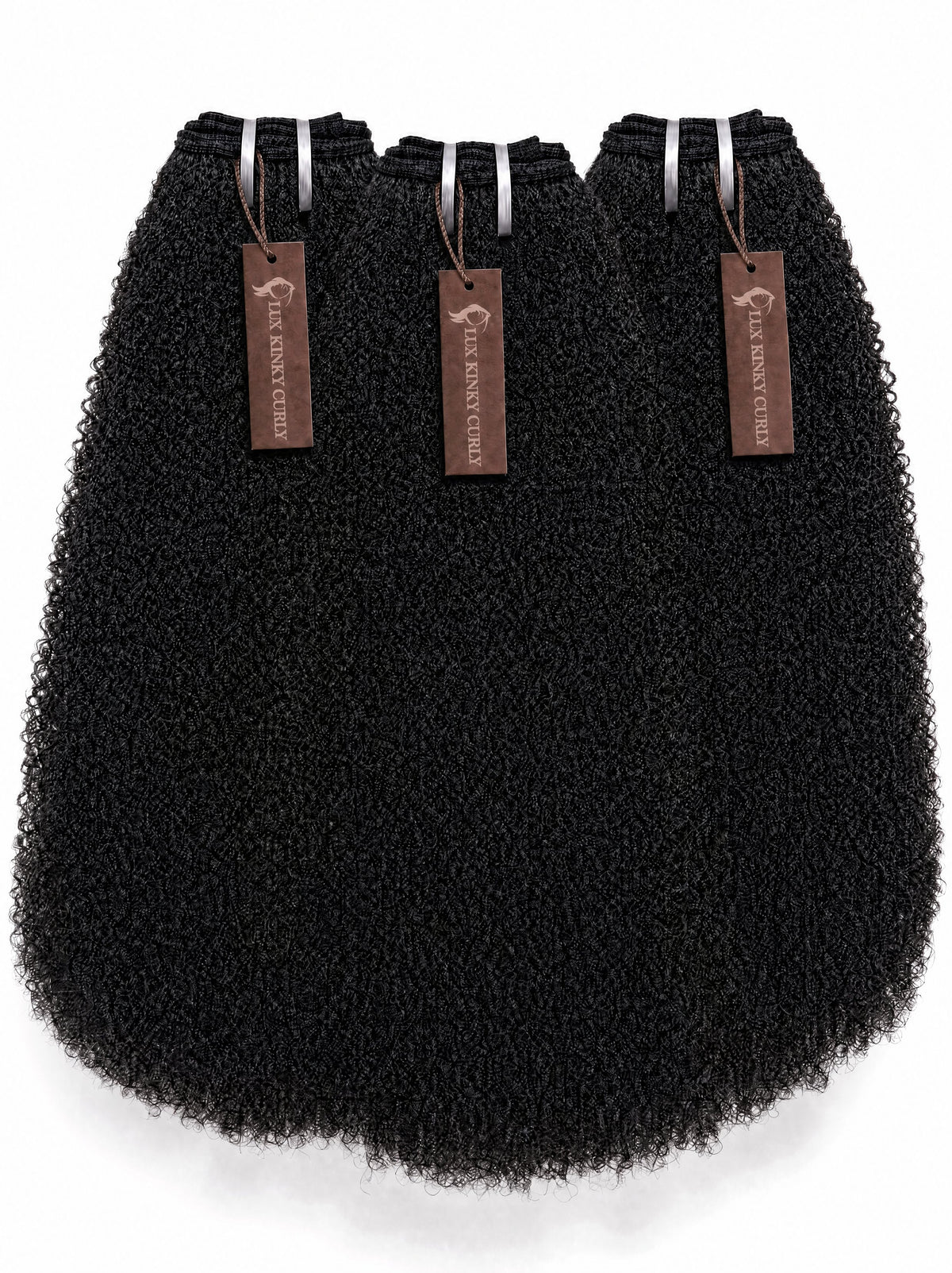 Brazilian kinky curly human hair bundles, dark black weft, one piece.