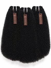 Brazilian kinky curly human hair bundles, dark black weft, one piece.