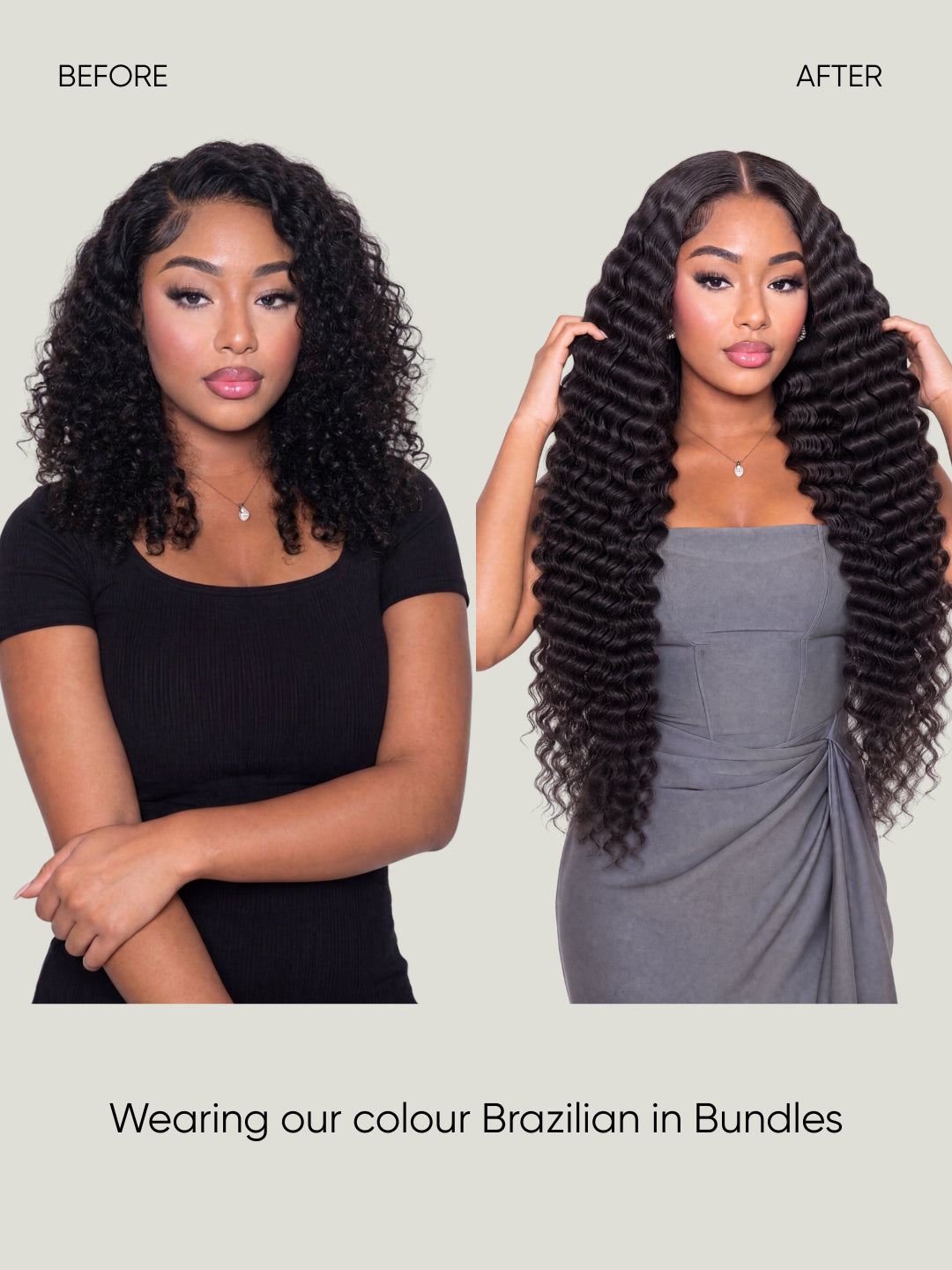 Brazilian bundles on model: voluminous wavy curls in dark black