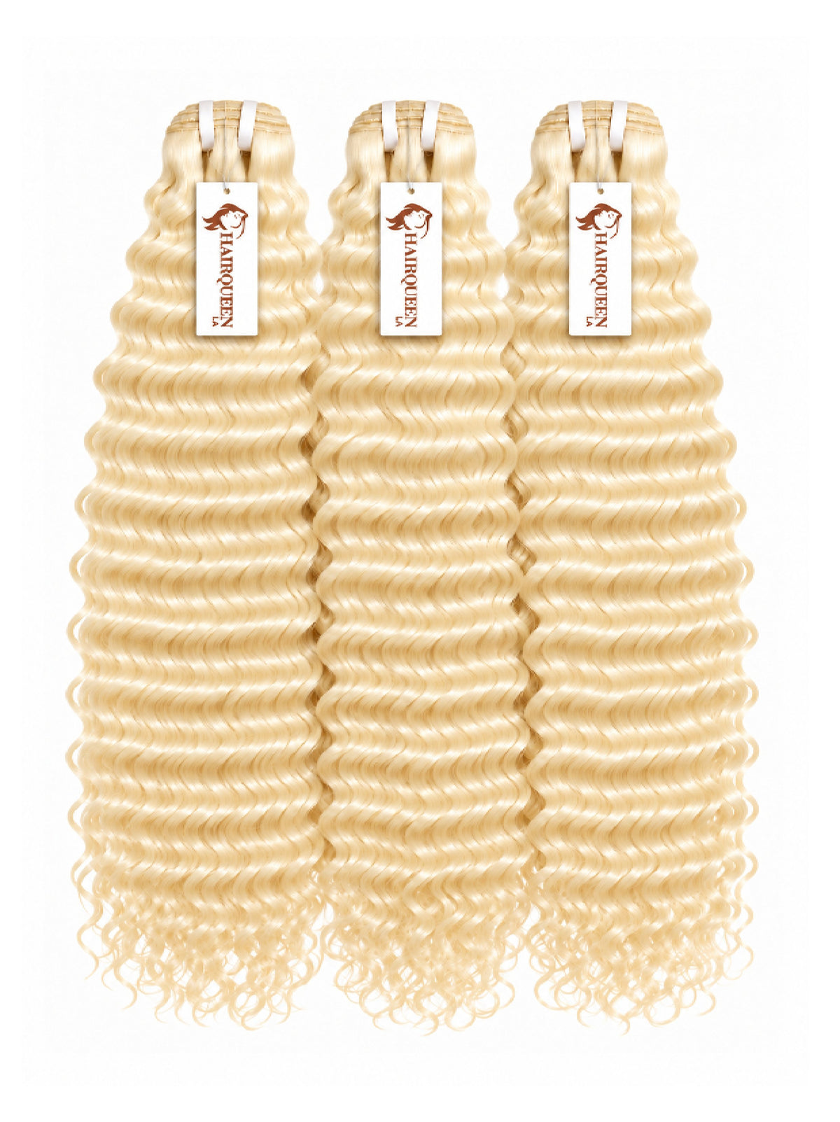 Deep wavy blonde human hair bundles, three wefts with looped tops