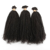 Afro kinky bulk hair bundles with tight curls, three pieces in dark black
