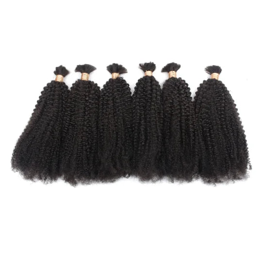 Afro kinky bulk hair bundle set with multiple tightly curled strands, dark black