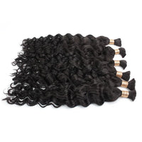 Curly black hair bundle with dense waves and gold beaded weft ends