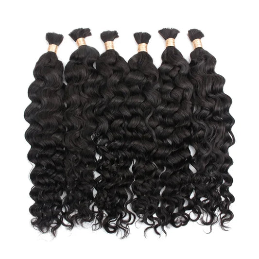 Curly black hair bundle with tight ringlets and gold beaded weft ends