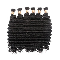 DW bulk hair bundle with tight curly texture and dark black strands, visible weft
