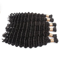 DW bulk hair weave with dense curly rows and dark black hair, multiple stitched bands