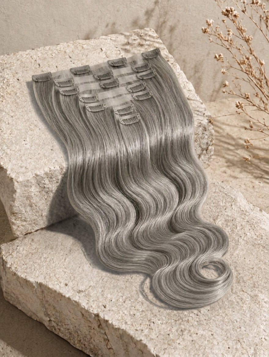 Seamless hair extension weft in ash blonde, body-wave waves hair strands