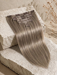 Seamless hair extension weft in ash blonde, straight hair strands