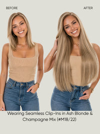Seamless clip-in hair extensions, long ash-blonde hair with added volume