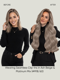 Clip-in hair extensions with long wavy silver-beige hair