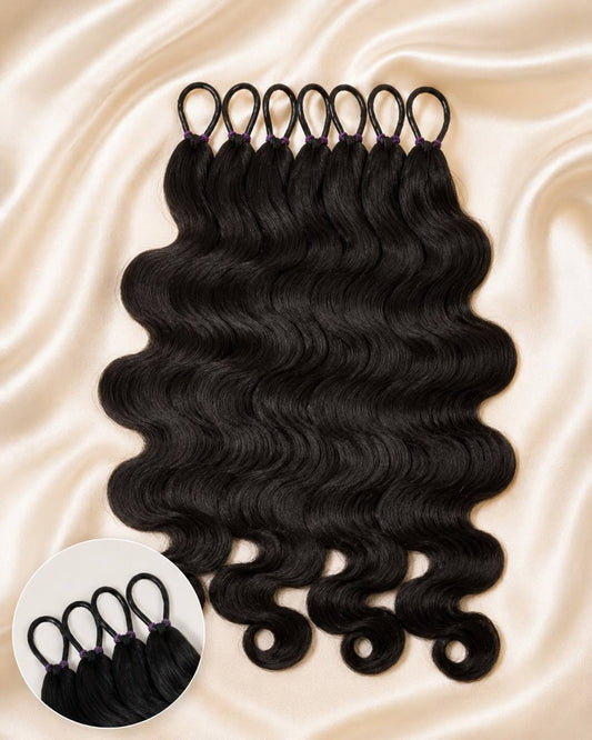 Black crochet hair bundle set with looped caps and loose wave pattern