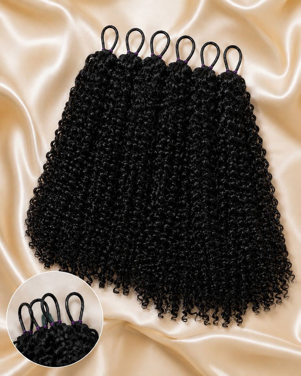 Black crochet hair bundle with looped tops, dense tight curls