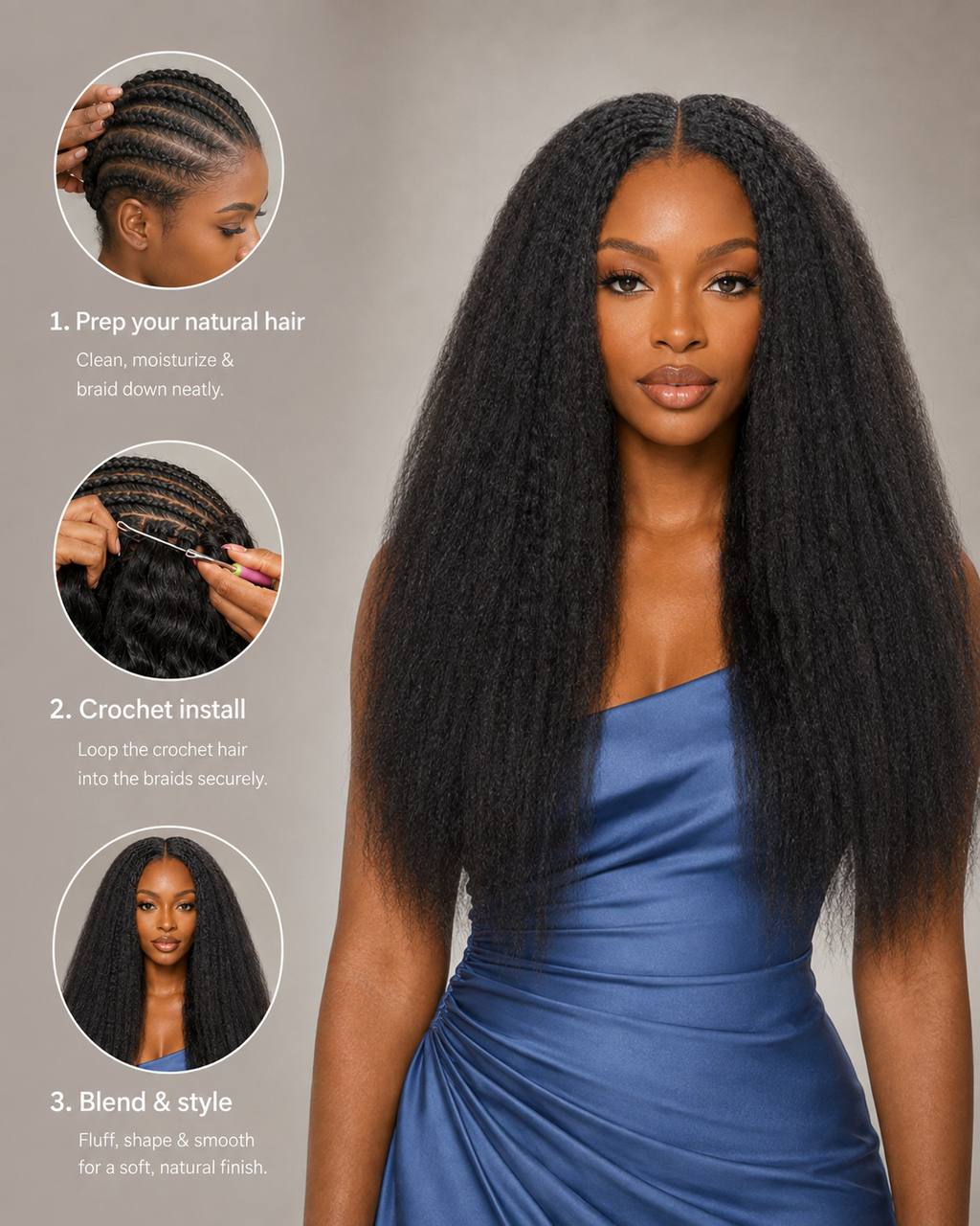 Long black crochet hair wig with natural-looking straight texture
