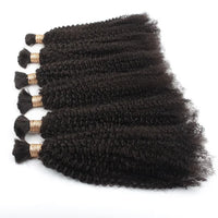 Afro kinky bulk hair bundles, side view of tight curls and textured weave