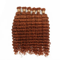 20-inch bulk hair in copper-brown tight curls, full weft with stitched bundle lines
