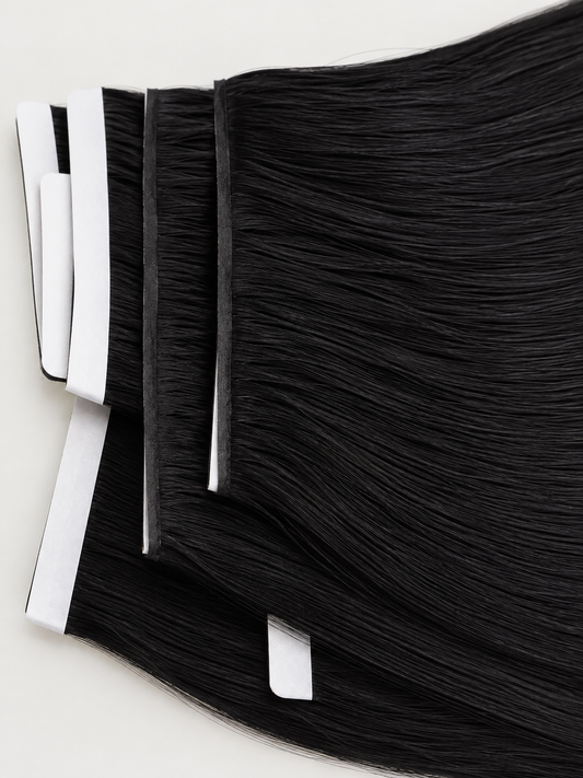 Express tape-in extensions wefts, jet black hair bundles with tape attachment strips