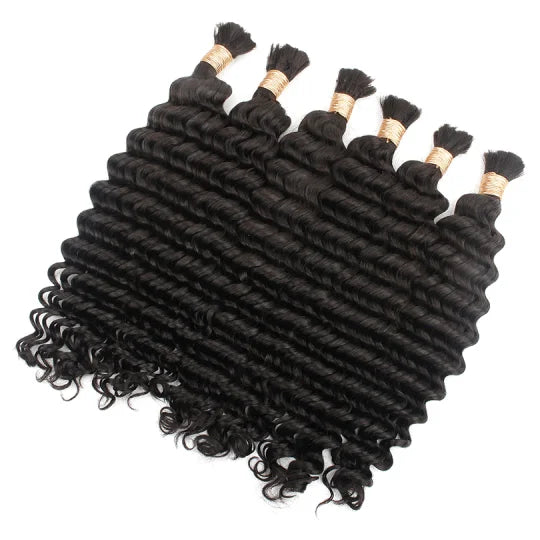 DW bulk hair bundle, loose side view of tight curls with dark black wefts