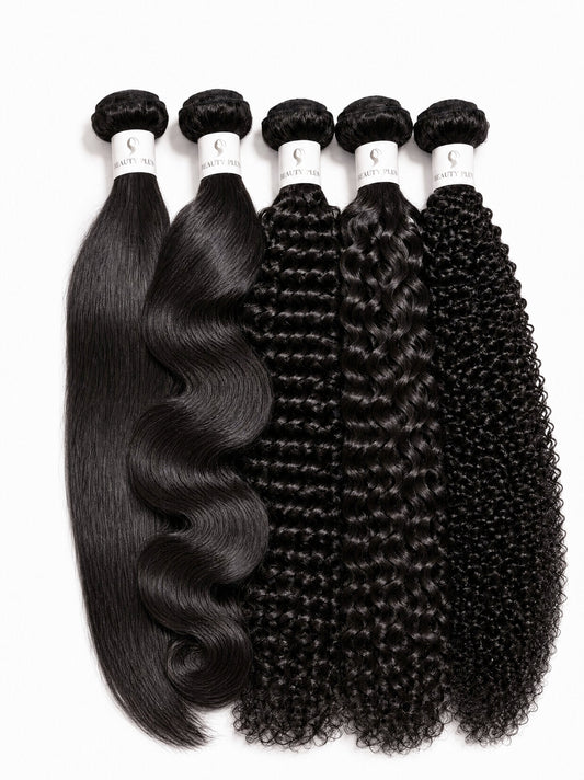 Black human hair bundle set with loose waves and curly strands, multiple bundles