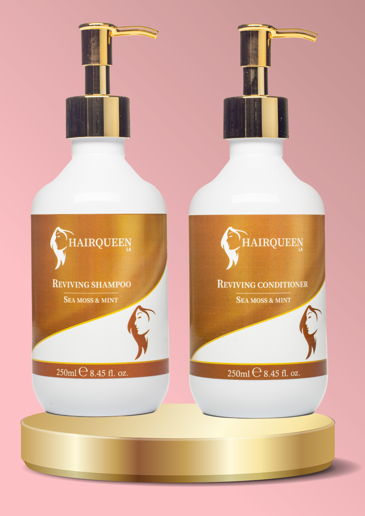 Hair Queen LA reviving shampoo and conditioner set, two pump bottles, 250 ml