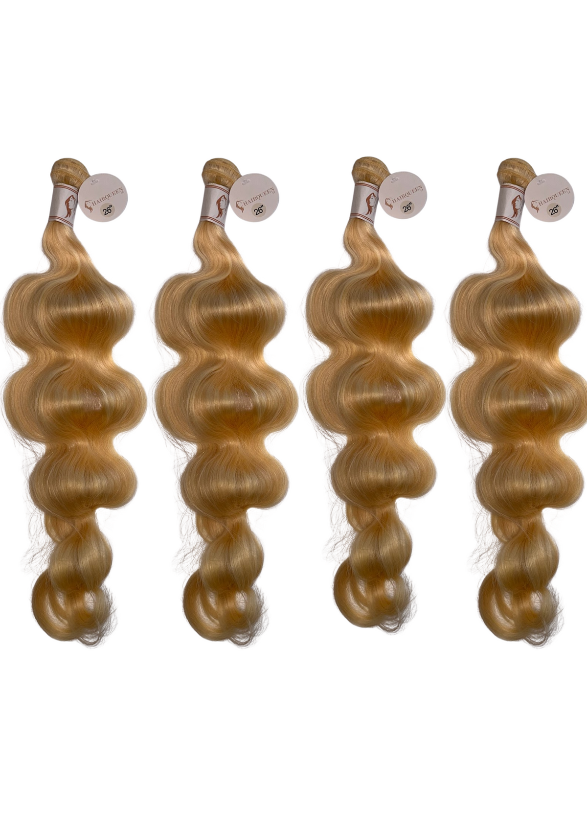Light blonde body wave hair bundle set, 4 bundles with lace-tape tags