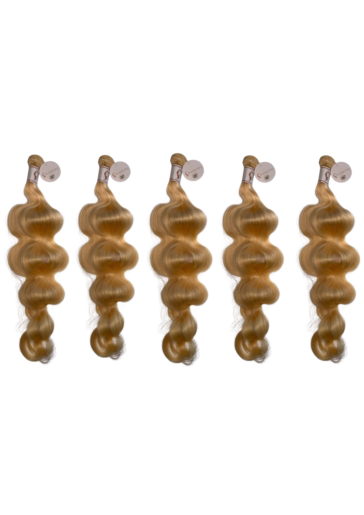 Wavy light brown hair extension bundles, 5-pack with small track ends