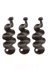 Brazilian body wave hair bundles, dark black, loose S-wave with curl tips
