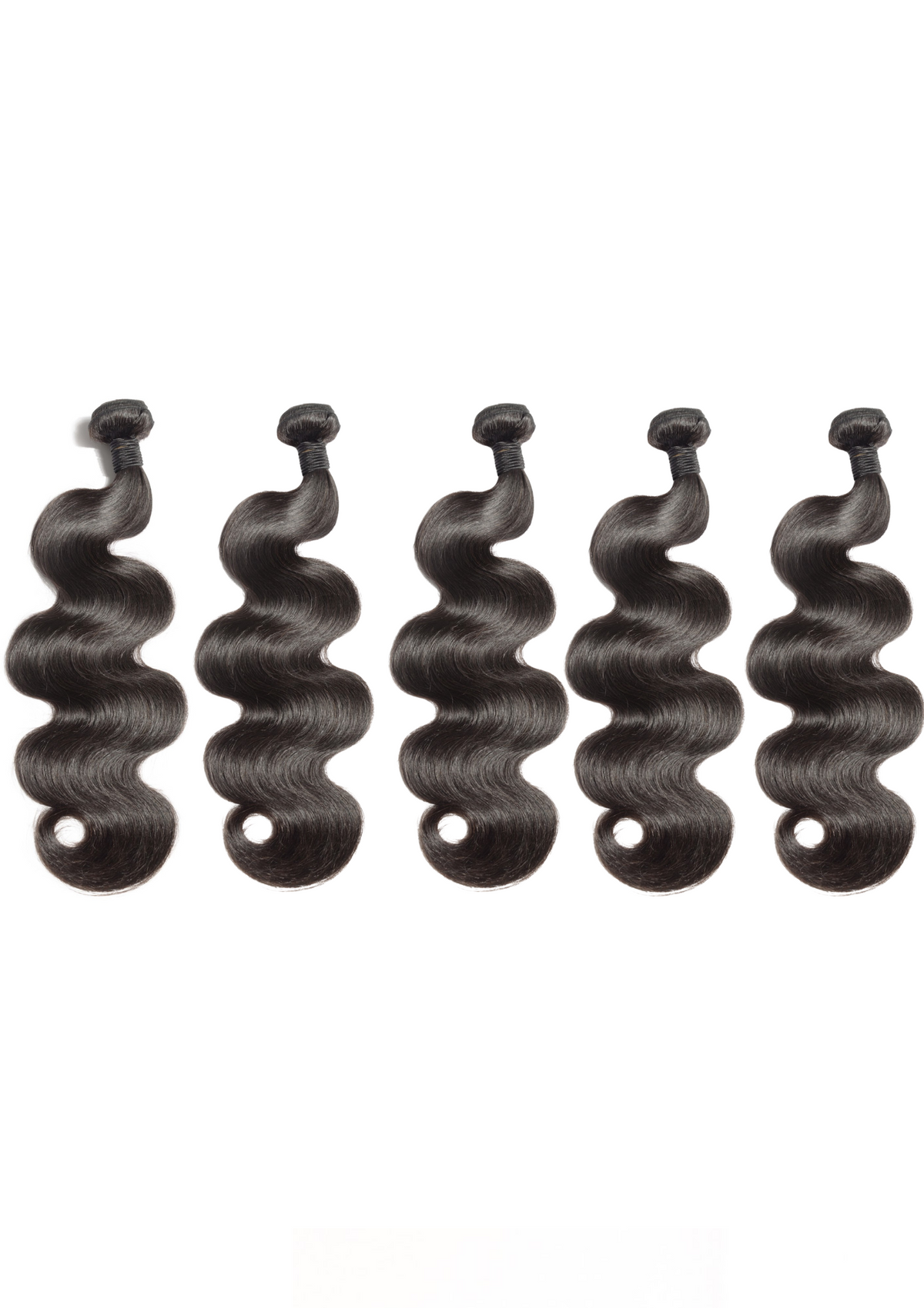 5 bundles of wavy black human hair extensions with loose body wave curls