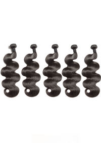 5 bundles of wavy black human hair extensions with loose body wave curls