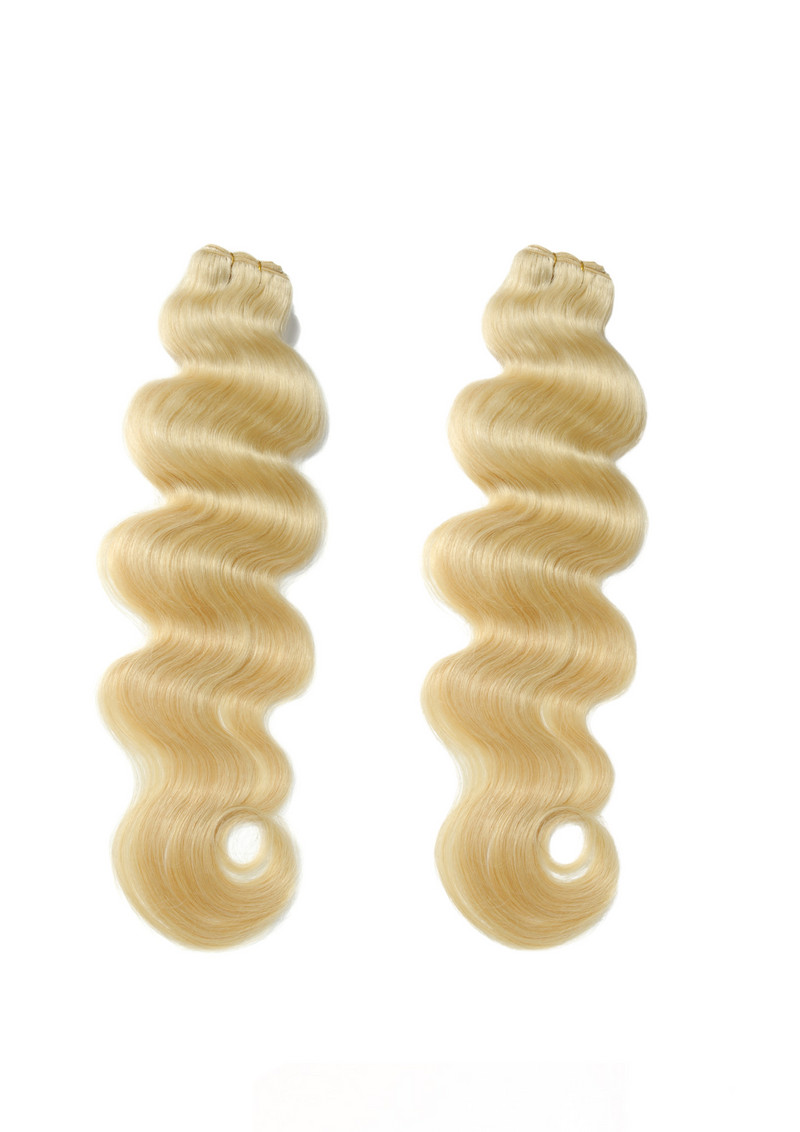 Raw Indian 613 hair bundle deal: two light blonde wavy bundles