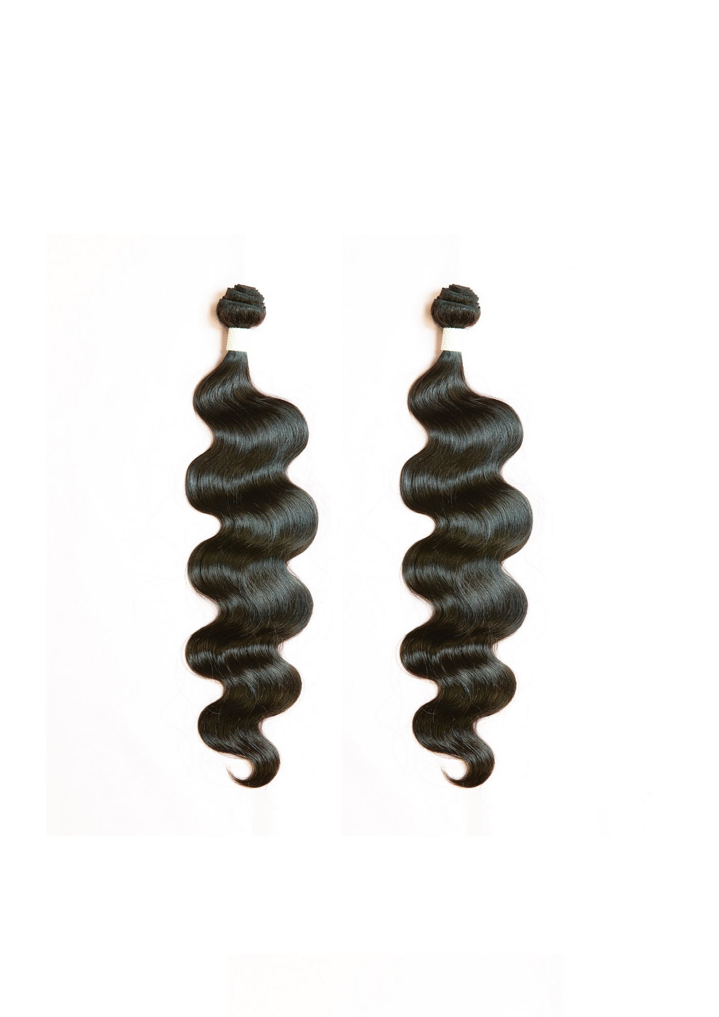 Two dark wavy hair bundles with rounded tops and loose body wave curls