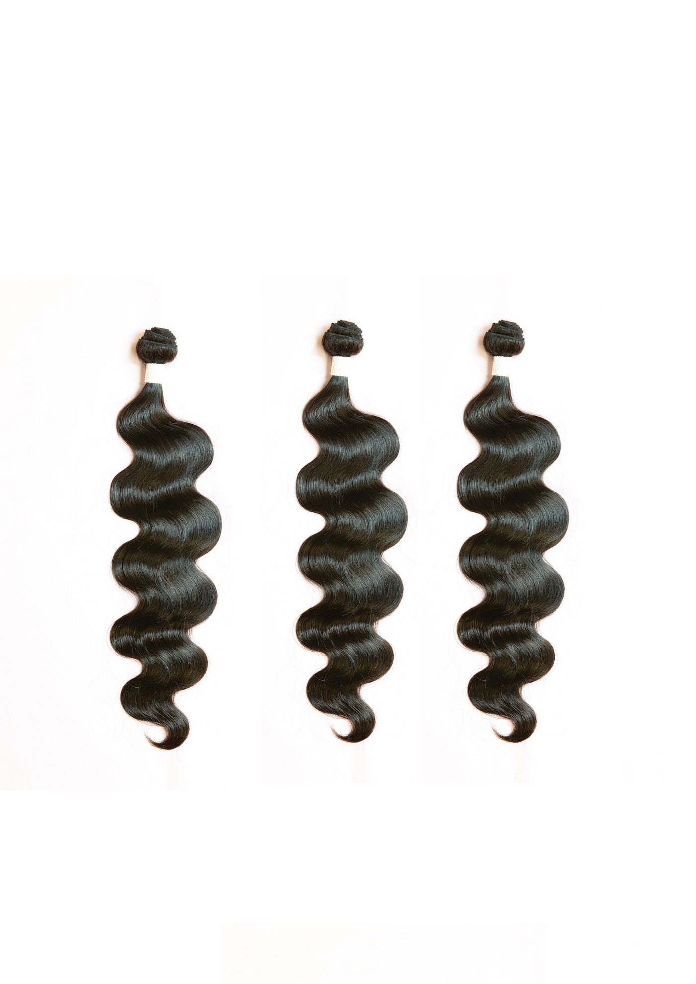 3 dark body-wave hair bundles with rounded tops and loose waves