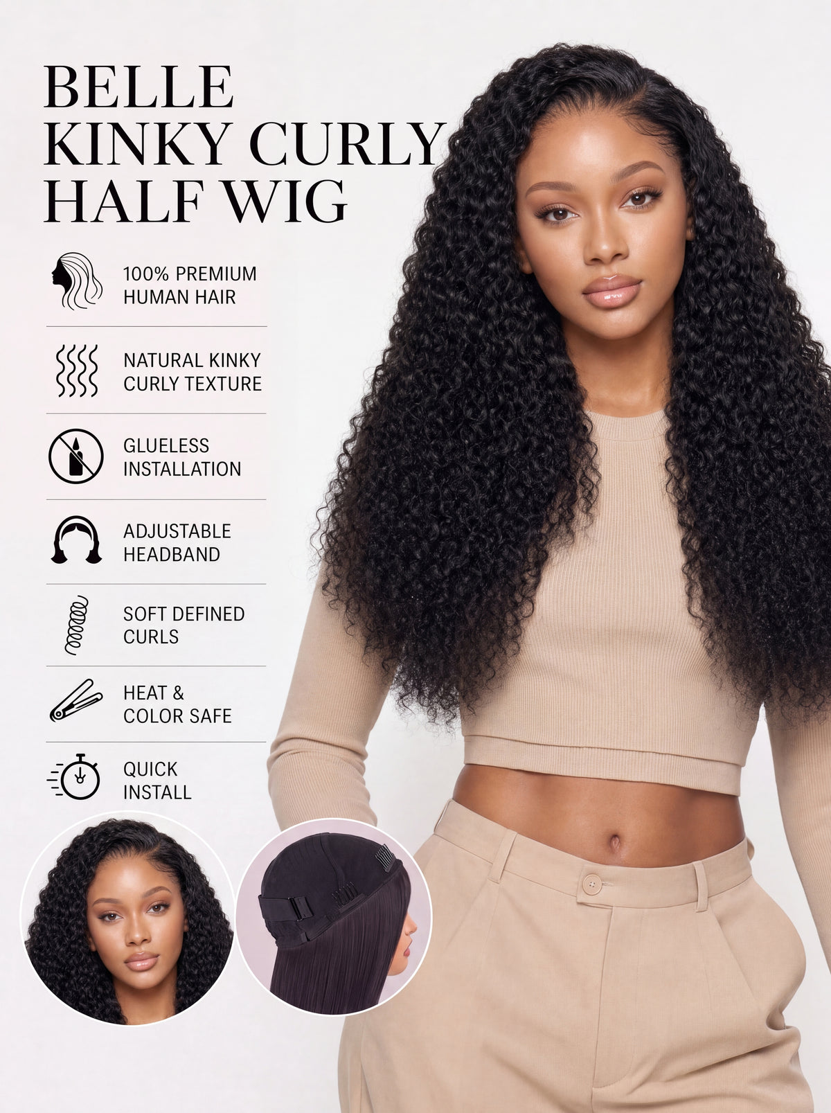 Belle Kinky Curly Half Wig