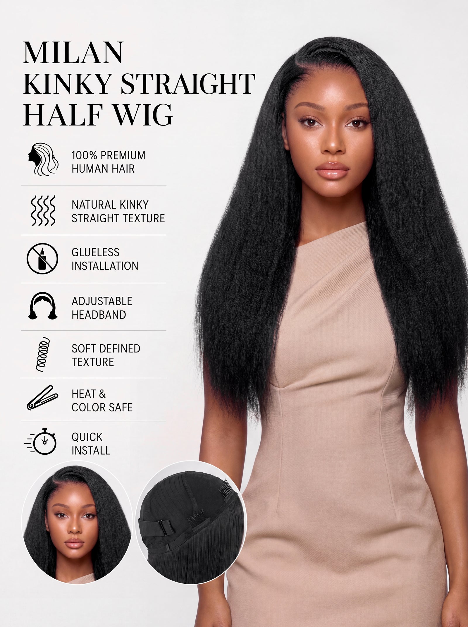 Milan Kinky Straight Half Wig