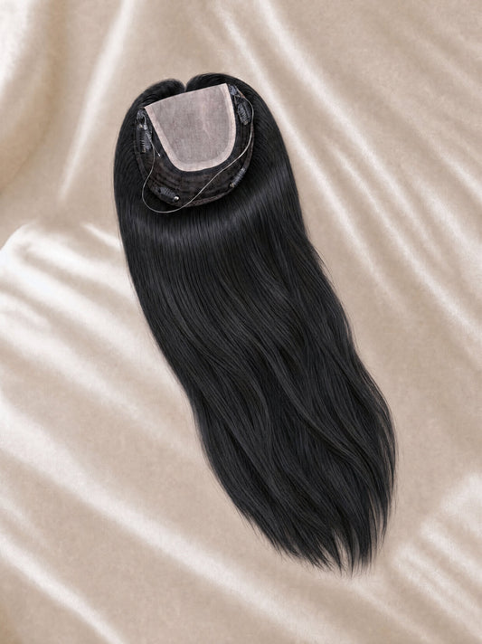 HD lace hair topper, black long topper with rounded lace base