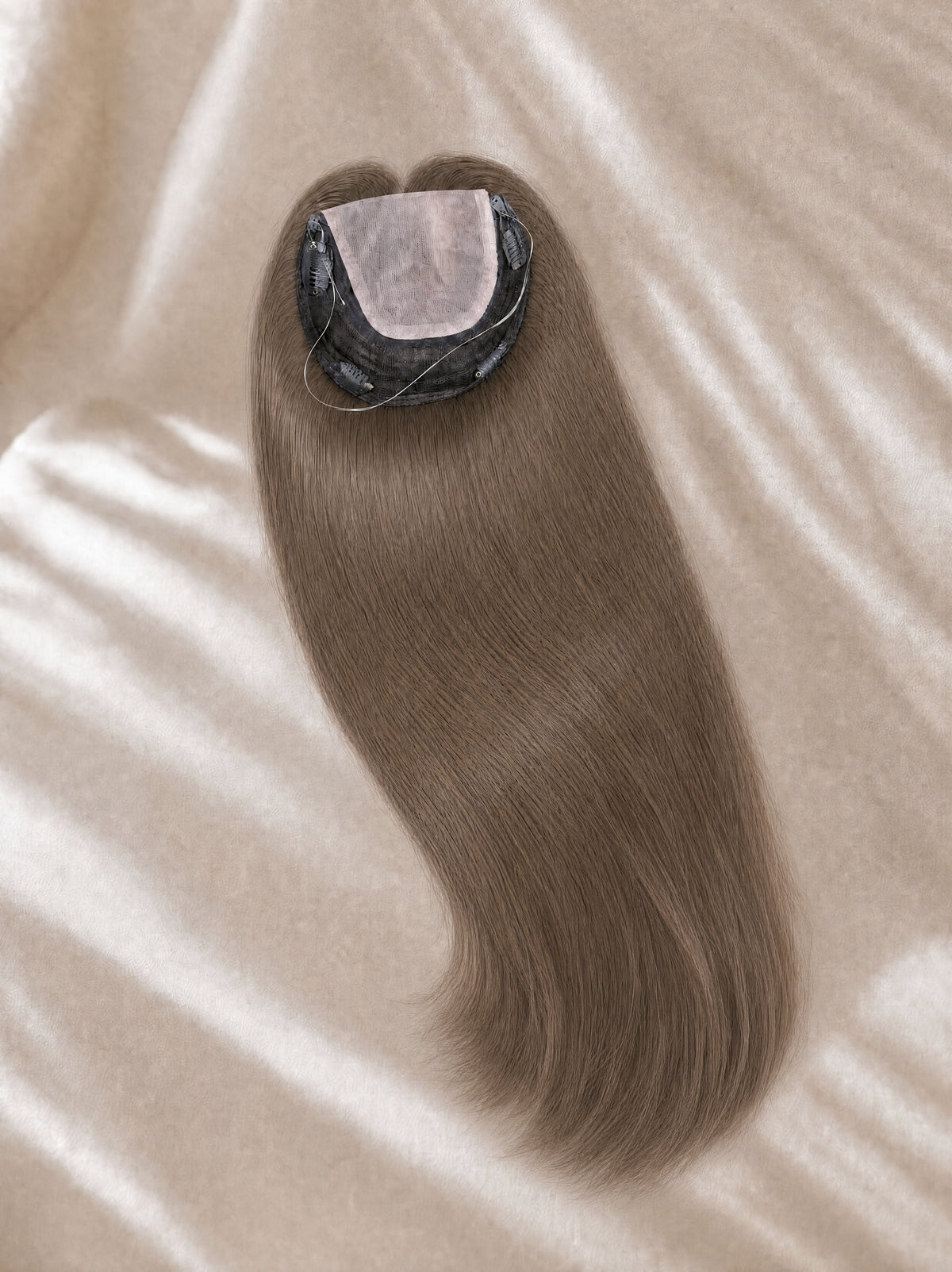 HD lace hair topper, ash brown long hair with rounded lace base