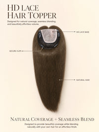 HD lace hair topper, medium brown straight hair with lace base and clips